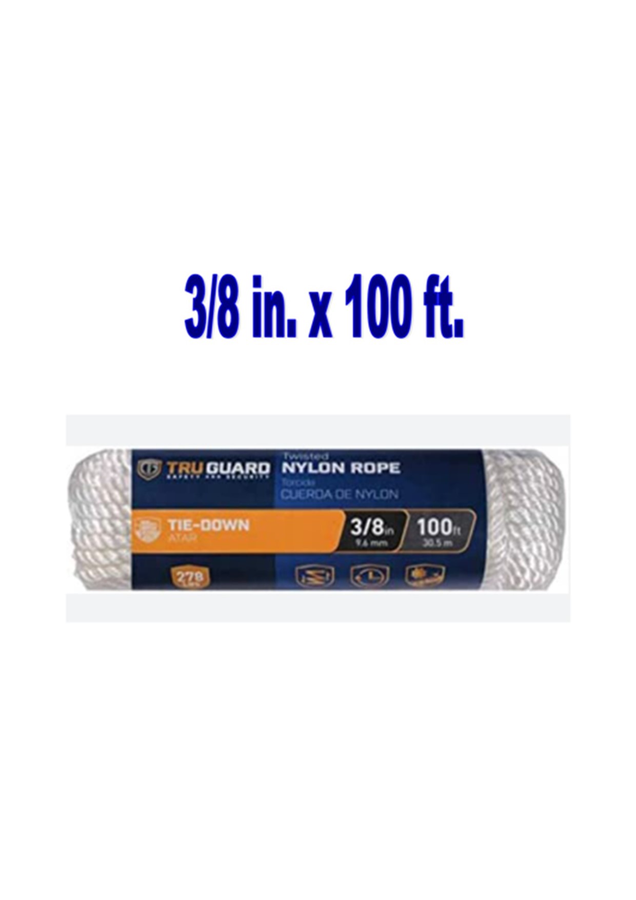 White 3/8 in. X 100 ft. Twisted Nylon Rope Load Limit 280 lb. - H110167422