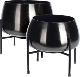 2 pc Flower Pot Metal Black - H631849800